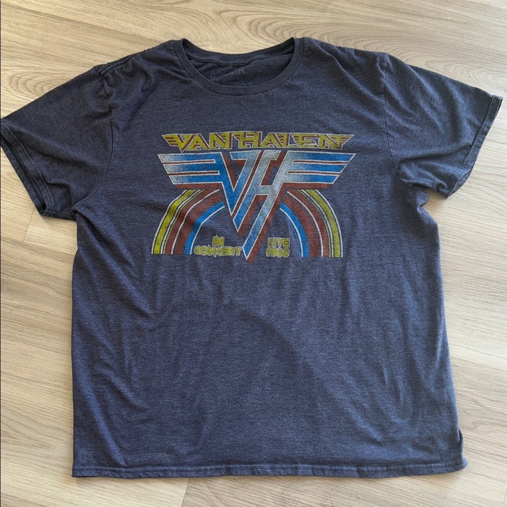 Van Halen Graphic Men’s Unisex T-Shirt L 1980 Concert Retro Blue Rock Music